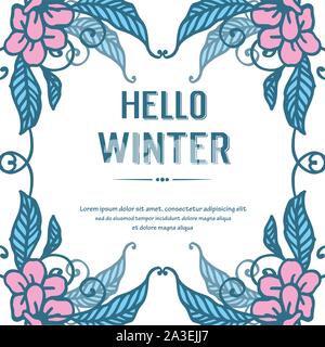 Schriftzug Hallo Winter, mit abstrakten Blatt Blume Rahmen. Vektor Stock Vektor