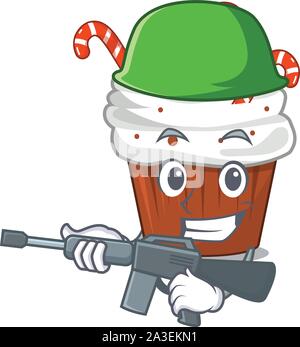 Armee christmas Cupcake mit dem Maskottchen isoliert Stock Vektor