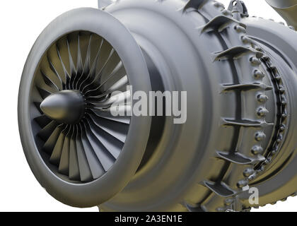 Flugzeuge Luftansaug- und Lüfterflügel hautnah. 3D-Rendering. Stockfoto