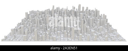Weiße, moderne Stadt. Auf weissem Hintergrund. 3D-Rendering. Stockfoto