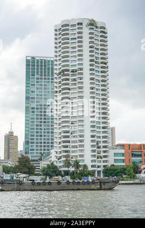 Blick von Mekhala Pier Wat Yannawa Tempel. Stockfoto