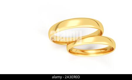 Gold Trauringe isoliert auf weißem Hintergrund. Stockfoto