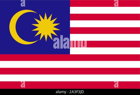 Ursprüngliche und einfache Malaysia Flagge isoliert in den offiziellen Farben und Anteil CorrectlyThe Malaysia ist Mitglied der ASEAN-Wirtschaftsgemeinschaft Stock Vektor