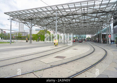 Wien, ÖSTERREICH - ca. Mai 2019: Wien Praterstern tagsüber. Stockfoto