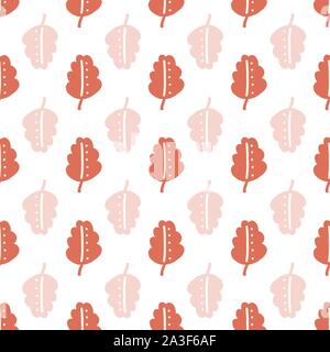 Abstrakt stilisierten Blätter nahtlose Vektor doodle Hintergrund rot orange rosa auf Weiß. Blatt Silhouetten, sich wiederholendes Muster in Herbstfarben. Verwenden für Stock Vektor