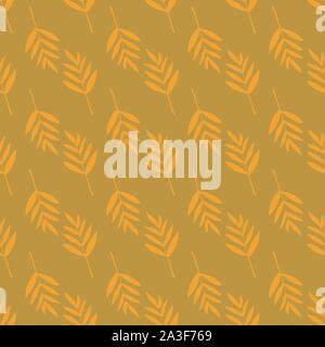 Die nahtlose Vektor Hintergrund mit farnblätter gold braun gelber Senf. Gefiederten blatt Silhouetten, sich wiederholendes Muster. Elegante Retro Design für Fabric Stock Vektor
