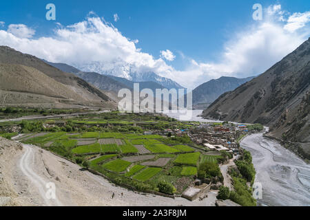 Panoramablick auf das Dorf Kagbeni in Mustang, Nepal Stockfoto
