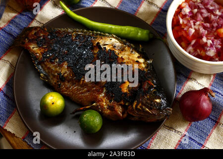 Foto von frisch gegrillten Tilapia-fisch auf Platte mit garnieren Stockfoto