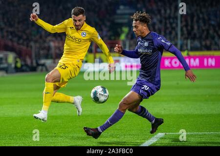 Osnabrück, Deutschland. 07 Okt, 2019. Jonathan CLAUSS (links, BI) gegen Etienne AMENYIDO (OS), Aktion, Duellen, Fußball 2. 1. Fussballbundesliga, 9. Spieltag, VfL Osnabrück (OS) - DSC Arminia Bielefeld (BI) 0:1, am 07.10.2019 in Osnabrück/Deutschland. € | Nutzung der weltweiten Kredit: dpa/Alamy leben Nachrichten Stockfoto