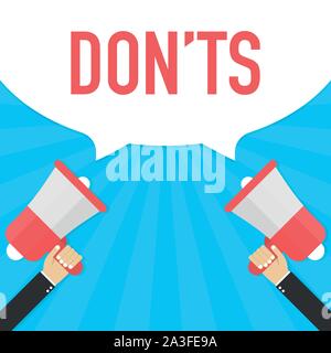 Männliche hand Megaphon mit Nicht s Sprechblase. Lautsprecher. Banner für Unternehmen. Vector lieferbar Abbildung. Stock Vektor