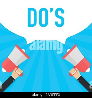 Männliche hand Megaphon mit's keine Sprechblase. Lautsprecher. Banner für Business, Marketing. Vector lieferbar Abbildung. Stock Vektor