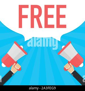 Männliche hand Megaphon mit kostenlosen Sprechblase. Vector lieferbar Abbildung. Stock Vektor