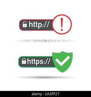 Http- und HTTPS-Protokolle auf dem Schild, auf weißem Hintergrund. Vector lieferbar Abbildung. Stock Vektor