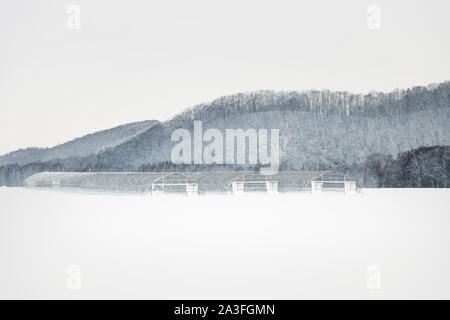 Gewächshaus im Winter Landschaft, Hokkaido, Japan Stockfoto