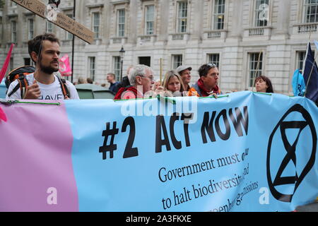 London, Großbritannien. 8. Oktober, 2019. Das Aussterben Aufstandsbewegung Stadien weltweit Proteste. Die Demonstranten versammeln sich in Westminster die Gefahren des Klimawandels für Mensch und Umwelt zu markieren. Quelle: Uwe Deffner/Alamy leben Nachrichten Stockfoto