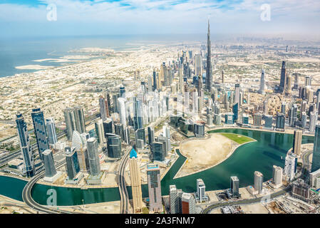 Luftaufnahme der Skyline von Dubai, Vereinigte Arabische Emirate Stockfoto