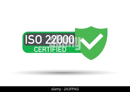 ISO 22000-zertifizierte Emblem, Symbol. Zertifizierung Stempel. Flaches Design Vektor. Vector lieferbar Abbildung. Stock Vektor