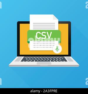 Download CSV-Taste auf dem Laptop Bildschirm. Download Dokument Konzept. Datei mit CSV-Label und Pfeil nach unten. Vector lieferbar Abbildung. Stock Vektor