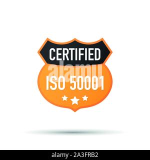 ISO 50001 zertifiziert Emblem, Symbol. Zertifizierung Stempel. Flaches Design Vektor. Vector lieferbar Abbildung. Stock Vektor