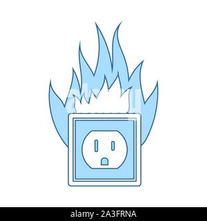 Steckdose Feuer Symbol. Dünne Linie mit blauer Füllung Design. Vector Illustration. Stock Vektor