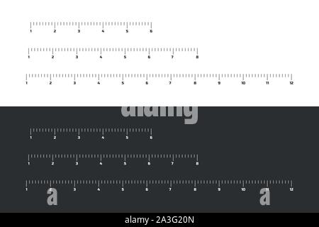 Holz- unterschiedlicher Größe Herrscher 6, 8 und 12 Zoll lange auf weißen und schwarzen Hintergrund. Vector Illustration. Stock Vektor