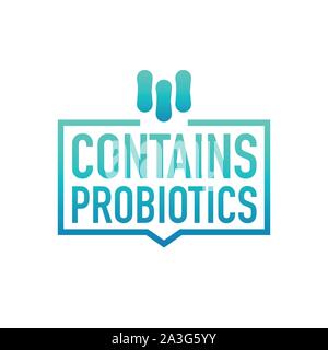 Enthält Probiotika. Abzeichen, Etikett, Symbol, Stempel, Logo. Vector lieferbar Abbildung. Stock Vektor