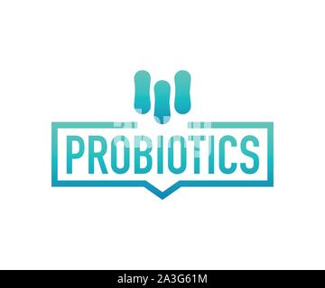 Probiotika. Abzeichen, Etikett, Symbol, Stempel, Logo. Vector lieferbar Abbildung. Stock Vektor