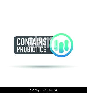 Enthält Probiotika. Abzeichen, Symbole, Stempel, Logo. Vector lieferbar Abbildung. Stock Vektor