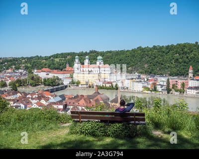 Blick auf die Stadt Passau ab Innstadt Stockfoto