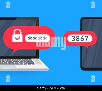 Zweistufige Authentifizierung Vector Illustration, cartoon Smartphone und Computer Sicherheit Login oder Anmelden. Vector lieferbar Abbildung. Stock Vektor