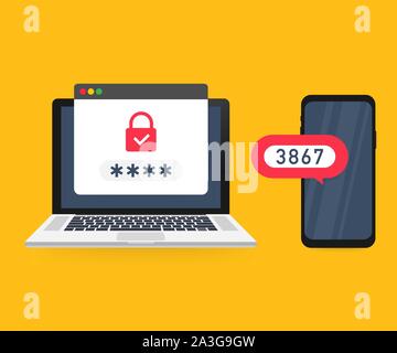 Zweistufige Authentifizierung Vector Illustration, cartoon Smartphone und Computer Sicherheit Login oder Anmelden. Vector lieferbar Abbildung. Stock Vektor