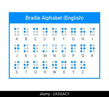 Braille englischen Alphabet Buchstaben. Schreiben Anzeichen für blinde oder sehbehinderte Menschen. Vector lieferbar Abbildung. Stock Vektor