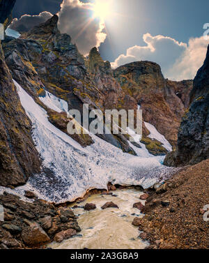 Asgardsgljufur Canyon, Mt. Kerlingafjol, Central Highlands, Island Stockfoto