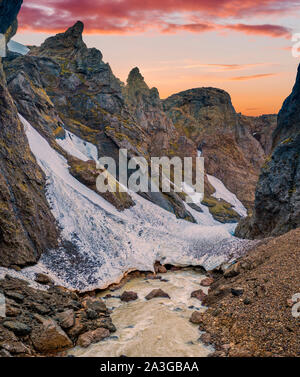 Asgardsgljufur Canyon, Mt. Kerlingafjol, Central Highlands, Island Stockfoto