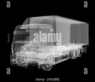 Truck x-ray auf schwarzem Hintergrund. 3D-Darstellung Stockfoto