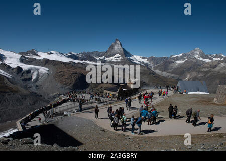 Gornergrat, Monte Rossa massiv, oberhalb von Zermatt in der Schweiz. September 2019 Der Gornergletscher (Deutsch: Gornergletscher) ist ein talgletscher f Stockfoto