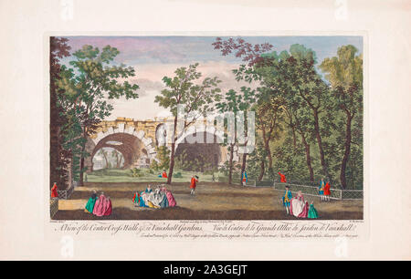 Ein Blick auf das Zentrum Kreuzweg &c. in Vauxhall Gardens. London, England. Nach einem Drucken datiert 1751 aus einer Arbeit von Caneletto. Von Robert Sayer veröffentlicht. Später einfärben. Stockfoto