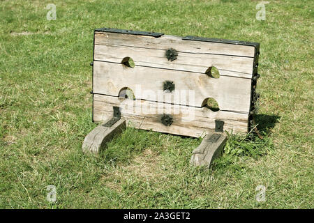 Alte Holz- Bestände, für die Bestrafung von Straftätern im Mittelalter verwendet Stockfoto