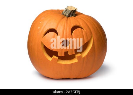 Orange Art lächelnd Halloween Kürbis auf weißem Hintergrund Stockfoto