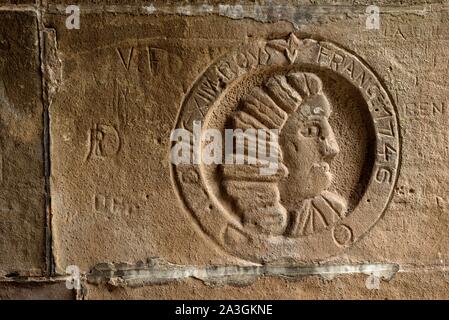 Frankreich, Moselle, Vogesen, Zitadelle, Haupteingang, Skulptur, portrait Louis Roy Frankreich 1746 Stockfoto