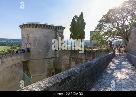 Frankreich, Indre et Loire, Loire-Tal UNESCO Weltkulturerbe, Burg Chinon, mittelalterlichen Stil, Festung von Chinon, die boissy Turm und die Brücke Stockfoto