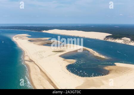 Frankreich, Gironde, La Teste de Buch, Arguin Sandbank und die Düne Pilat (Luftbild) Stockfoto