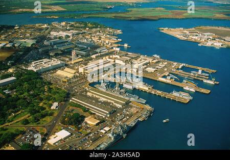 United States, O'ahu Insel, Hawaii, Honolulu, Pearl Harbor Hickam base vom Himmel (Luftbild) Stockfoto