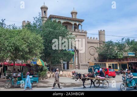 China, Xinjiang autonome Region, Yarkand, Eingang des Heiligtums der Uiguren Khans, oder Könige, Mausoleen Stockfoto