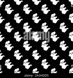 Spaß Halloween nahtlose Muster Hintergrund mit fliegenden gruselige Geister. Stock Vektor