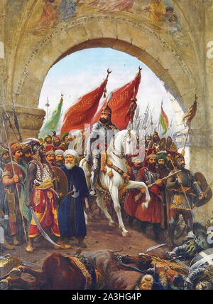 MEHMED II der Eroberer (1432-1481) osmanischen Sultan in Konstantinopel im Jahr 1453 gezeigt, wie durch italienische Künstler Fausto Zonaro vorgestellt Stockfoto