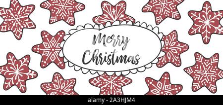 Weihnachtskarte mit Lebkuchen und handgezeichneten Typ frohe Weihnachten - Dekorative für Banner und Karten und Hintergründe Stock Vektor