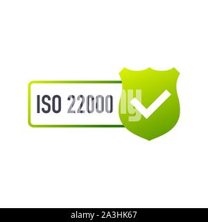 ISO 22000-zertifizierte Emblem, Symbol. Zertifizierung Stempel. Flache Bauform. Vector lieferbar Abbildung. Stock Vektor