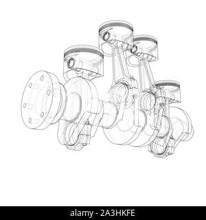 Motor Kolben skizzieren. Vektor Rendering von 3d. Wire-frame Stil. Die Schichten des sichtbaren und unsichtbaren Linien getrennt sind Stock Vektor