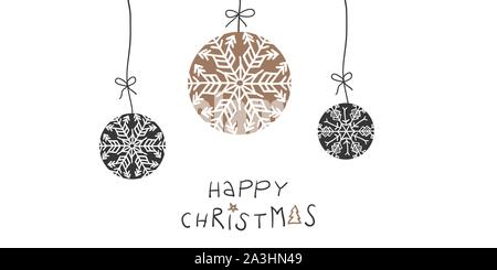 Gruß an Weihnachten mit dekorativen Zierpflanzen schwarz und gold Flitter handgezeichnete Typ frohe Weihnachten - Retro Look - für horizontale Weihnachtskarten Stock Vektor